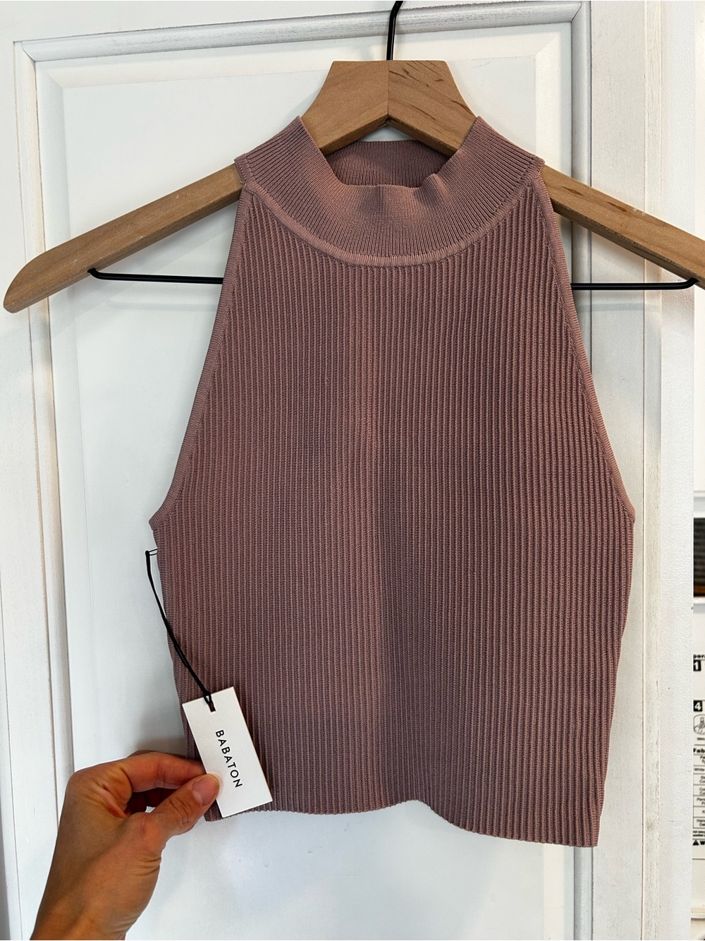 Babaton Mauve Ribbed Mock Neck Tank